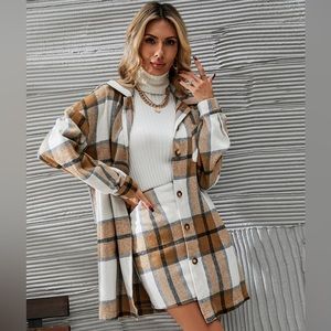 Women’s Plaid Print Button Front Overcoat / oversized shacket